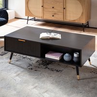 FineBuy Couchtisch 110x60x43 cm Schwarz mit Eiche-Dekor Wohnzimmertisch, Sofatisch Rechteckig mit Stauraum, Kaffeetisch mit Schubladen, Tisch Wohnzimmer mit Metallbeine | Farbe: Schwarz Unkategorisiert online kaufen