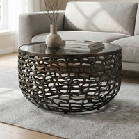 FineBuy Couchtisch Aluminium Glas 60cm Schwarz - Runder Wohnzimmertisch Metall - Design Sofatisch - Moderner Loungetisch Gitteroptik - Beistelltisch Wohnzimmer Handmade | Farbe: Schwarz Unkategorisiert online kaufen