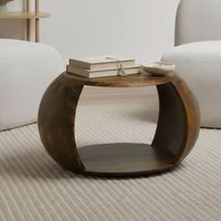 FineBuy Couchtisch Mango Massivholz rund 60 cm x 46 cm x 36 cm - Wohnzimmertisch mit Ablagefach - Handgefertigter Sofatisch aus Echtholz im natürlichen Landhaus Design | Farbe: Braun Unkategorisiert online kaufen