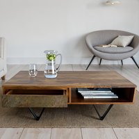 FineBuy Couchtisch rechteckig Sheesham Massivholz 115 cm, Wohnzimmertisch mit 2 Schubladen & Ablagefach, Steinoptik Front, Metallgestell Schwarz | Farbe: Braun Unkategorisiert online kaufen FineBuy Couchtisch rechteckig Sheesham Massivholz 115 cm, Wohnzimmertisch mit 2 Schubladen & Ablagefach, Steinoptik Front, Metallgestell Schwarz | Farbe: Braun Unkategorisiert online kaufen