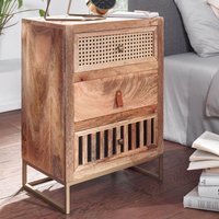 FineBuy Nachttisch aus Mango Massivholz mit Metallgestell und 3 Schubladen – Design Nachtkonsole im Boho & Natur Stil mit Wiener Geflecht, perfekte Nachtkommode für Boxspringbetten – 40x60x30 cm | Farbe: Braun Unkategorisiert online kaufen