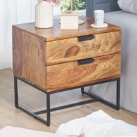 FineBuy Nachttisch Sheesham Massivholz mit Metallgestell & 2 Schubladen – Nachtkonsole im Industrial Design, handgefertigt – Nachtkästchen 50x40x51cm | Farbe: Braun Unkategorisiert online kaufen