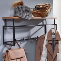 FineBuy Wandgarderobe Mango Massivholz 70 cm mit Ablage - Industrial Garderobenpaneel mit Hutablage - Wand Garderobenleiste Hakenleiste - 5 Metall Kleiderhaken & Kleiderstange | Farbe: Braun Unkategorisiert online kaufen