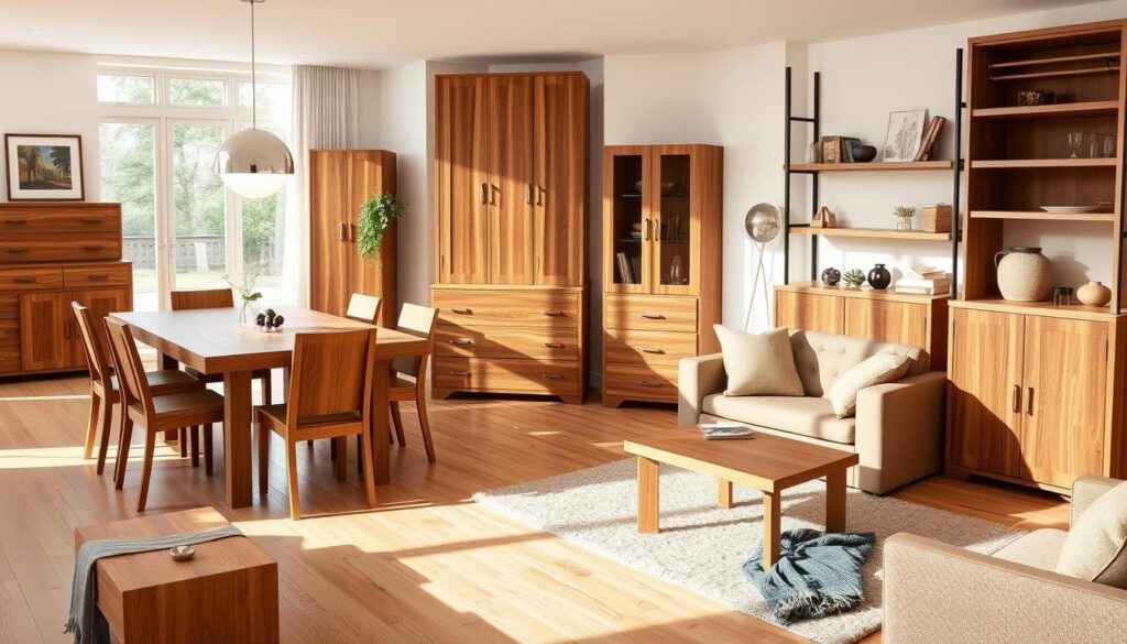 Massivholzmöbel in verschiedenen Räumen