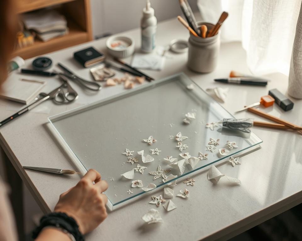 Vorbereitung Glasoberfläche für Serviettentechnik