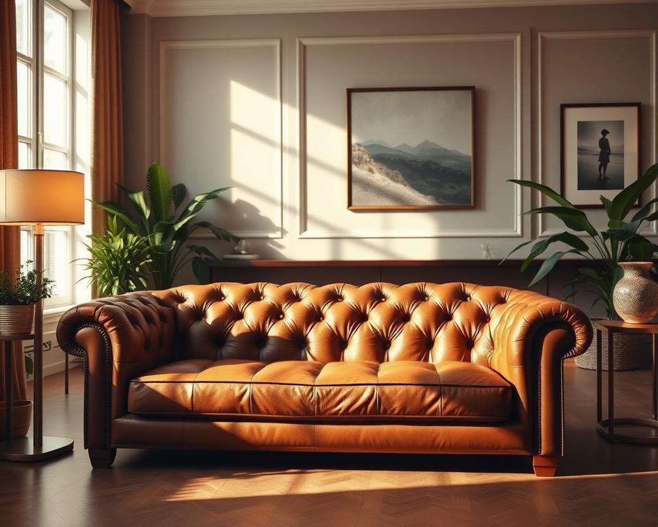 Luxuriöses Ledersofa in eleganter Wohnumgebung